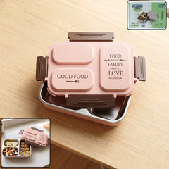 3-compartment stainless steel lunch box with clip-lock lid
