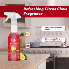 Kitchen surface cleaner spray bottle with refill sachets