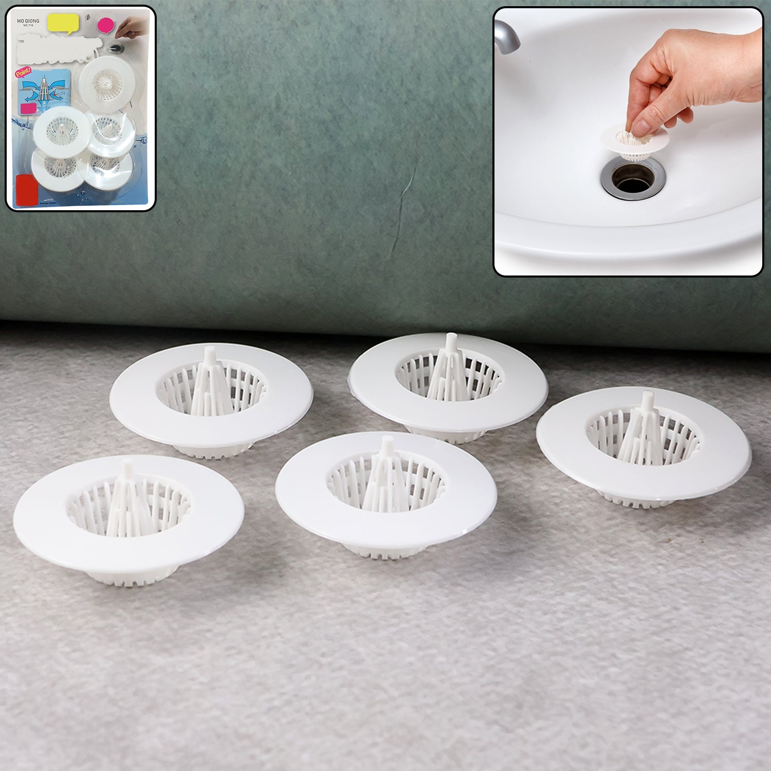 White plastic sink drain hair catcher filter