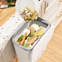 Side view of space-saving kitchen waste bin