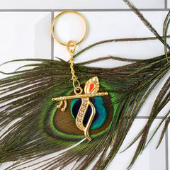 Krishna Design Keychain with flute and peacock feather motif