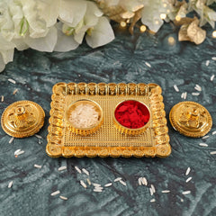 Elegant golden kumkum holder for storing pooja items like kumkum, roli, haldi