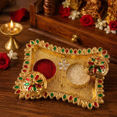 Golden meenakari floral design kumkum holder with lids for pooja
