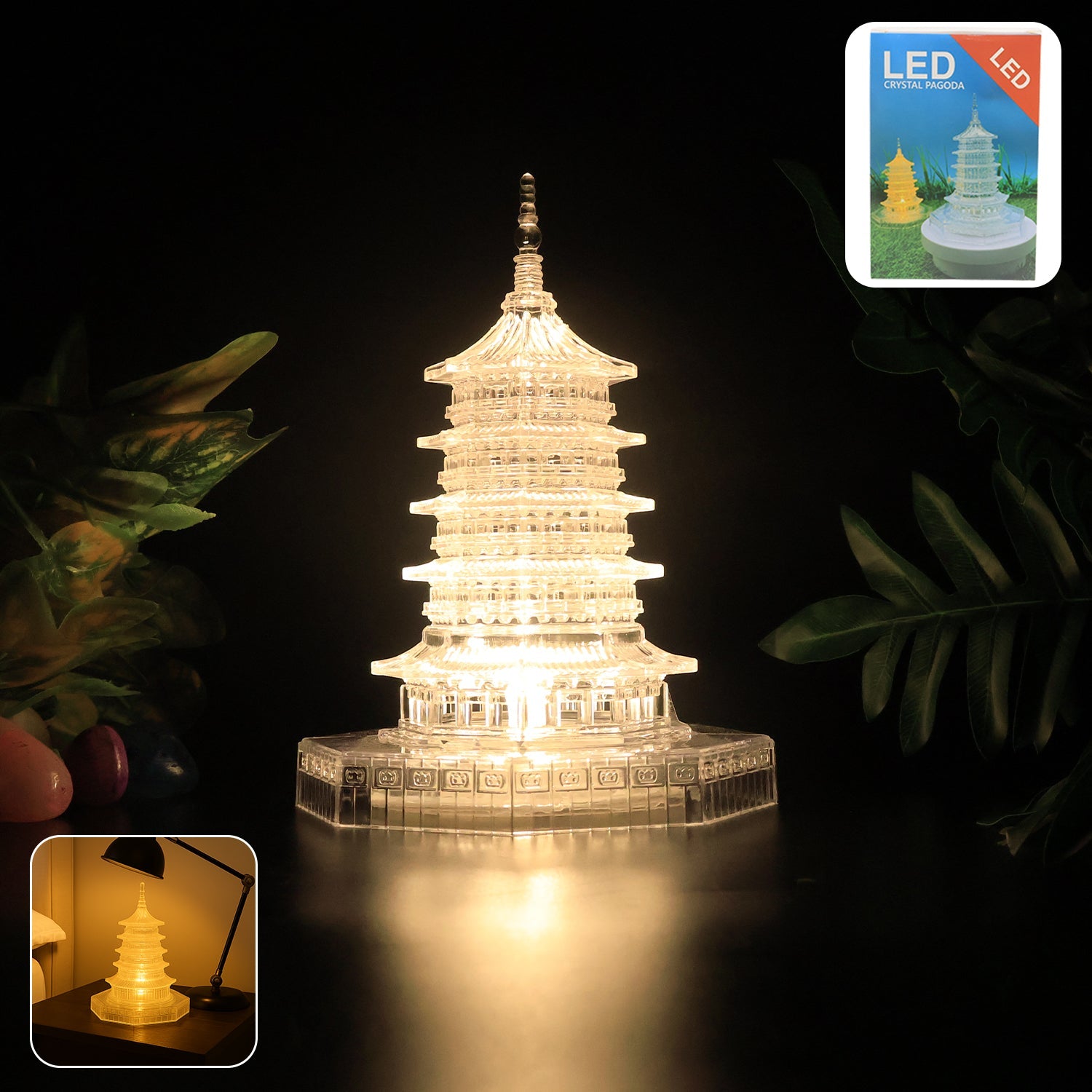 Premium LED Crystal Pagoda Decorative Lamp with warm glow