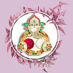Close-up of the intricately designed plastic Puja Thali with floral details.