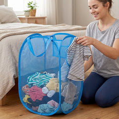 Foldable Mesh Laundry Basket with Handles Large Clothes Hamper (1 Pc,36x36x58cm)