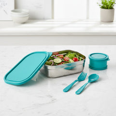 Lunch box set showing main and round containers with lid
