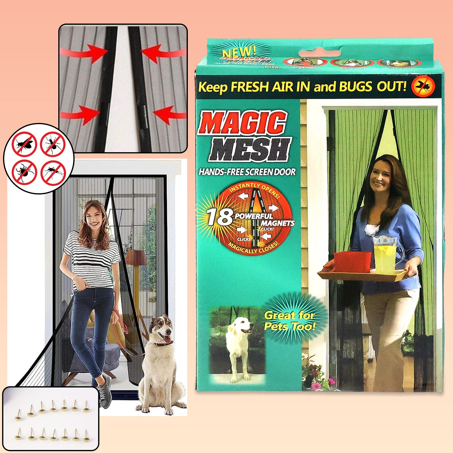 Magic Mesh Hands-Free Screen Door instant opening