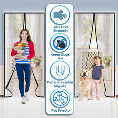 Magnetic mesh closing automatically on door