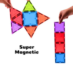 Various 3D shapes built from magnetic tiles