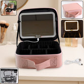 Pink LED Light Makeup Organizer Box with Cosmetic Storage