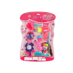 Girls' pretend makeup vanity suitcase with accessories open