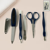 6-in-1 Manicure and Pedicure Grooming Kit tools laid out