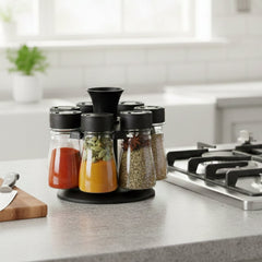 Plastic spice container set with 360-degree rotation