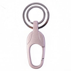 Side view of the metal keychain, highlighting its sleek profile & durable construction