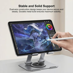 Close-up of the foldable metal phone & tablet stand