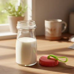 Transparent glass bottle showing beverage inside