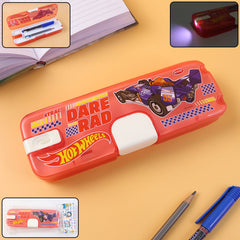 Plastic Pencil Box with LED Light and Cartoon Print front view