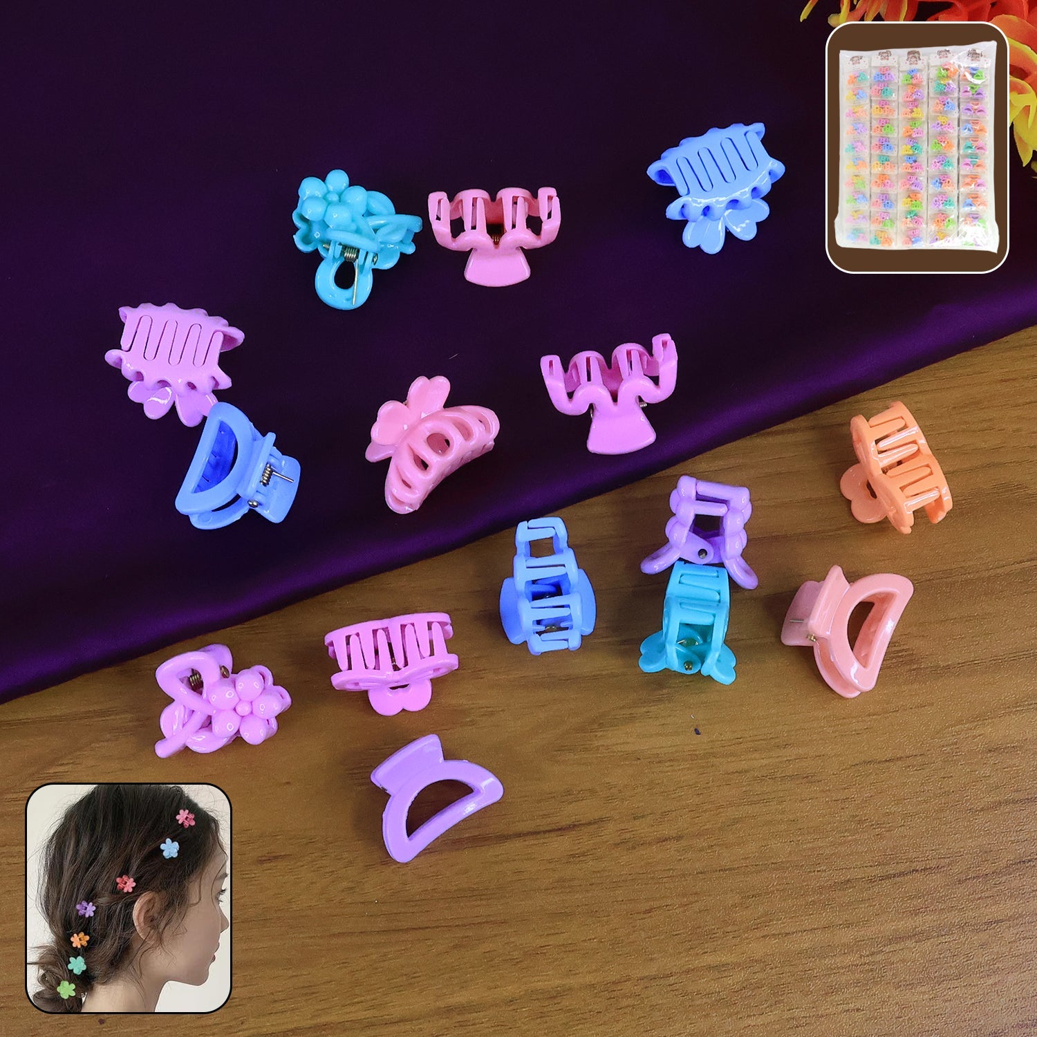 Set of 3 colorful mini hair clips for girls