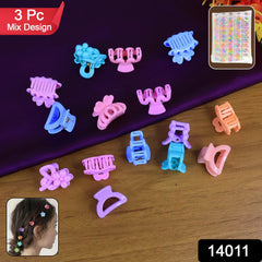 Close-up of assorted mini hair claw clips in various colors