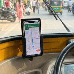 Rixa mobile stand secured on a dashboard