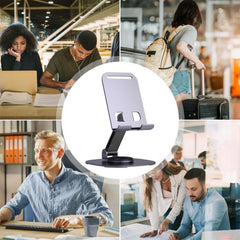 Metallic round base mobile stand showing stability