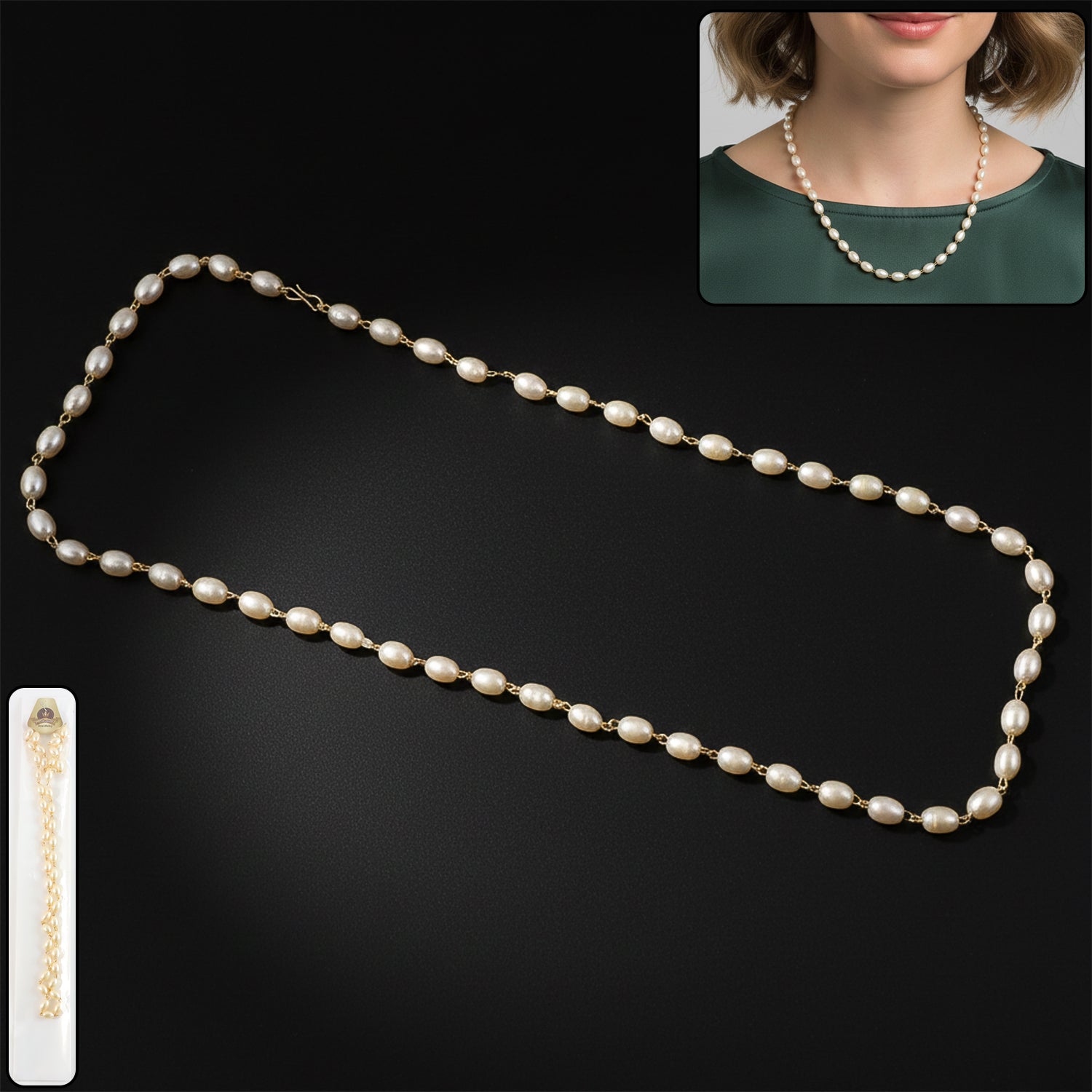Pearl necklace gold accents