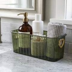 Plastic Storage Basket Transparent Ribbed Organizer with Handles (1 Pc)