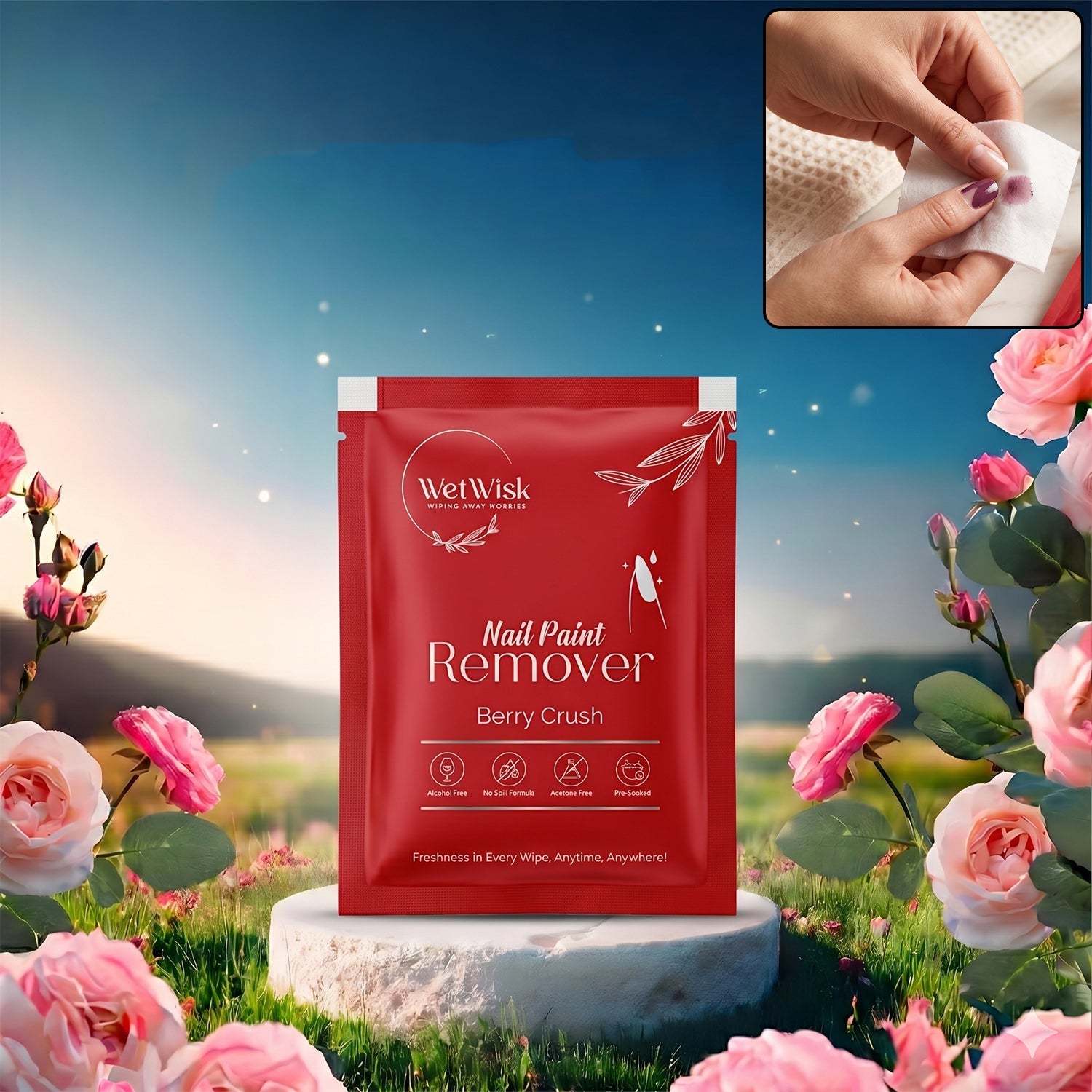 Wetwisk Nail paint remover wet wipe single piece