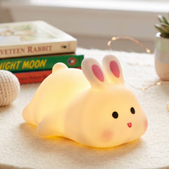 Squeezable silicone bunny LED lamp for gentle bedtime light