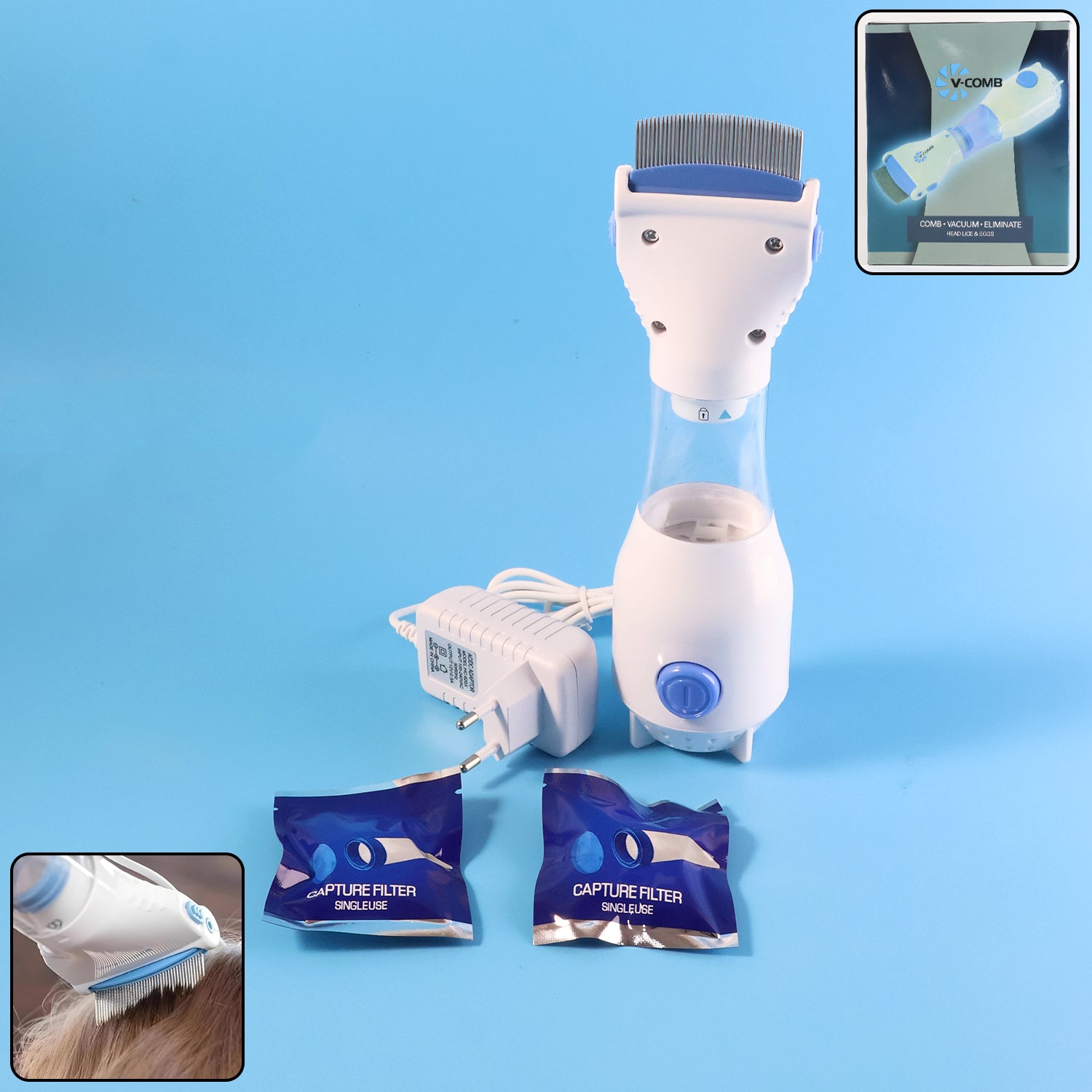 Electric Anti-Lice Vacuum Comb with fine-tooth stainless steel comb