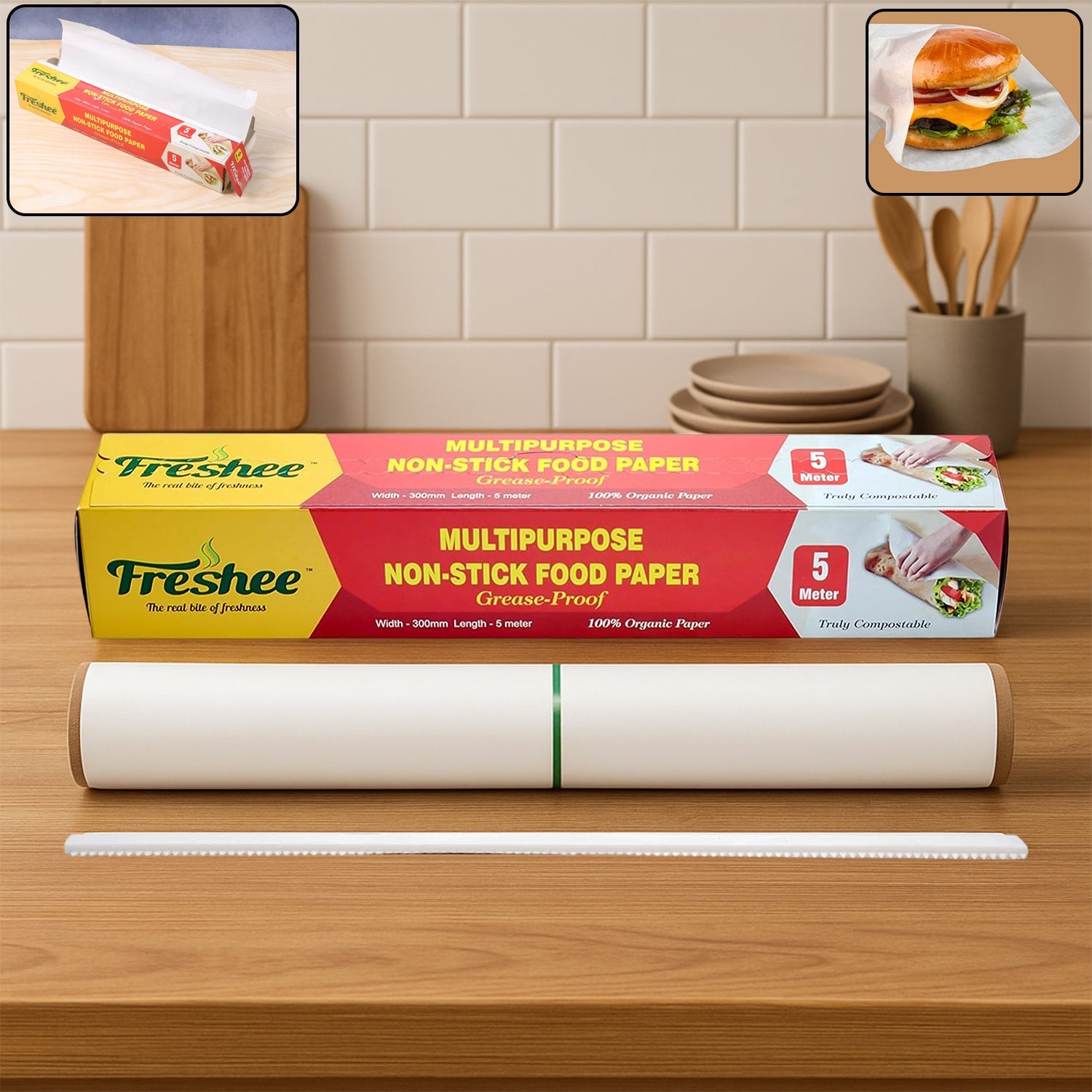 Freshee Non-Stick Food Paper Roll with serrated cutter