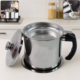 Stainless Steel Oil Strainer Pot with lid and mesh filter