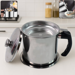 Stainless Steel Oil Strainer Pot with lid and mesh filter