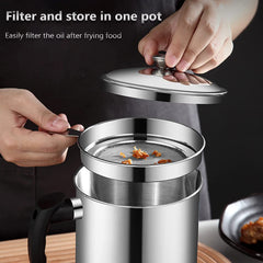 Stainless Steel Oil Strainer Pot with Lid and Filter Mesh (1 Set)