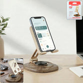 Adjustable metal desk phone stand with plastic base