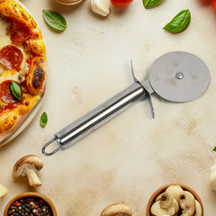Close-up of pizza cutter wheel blade