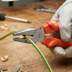 Side view of durable combination pliers for electrical and hardware tasks