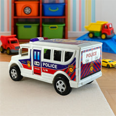 Close-up of Funwoods Police Van Toy rolling wheels