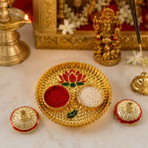 Round kankavati kumkum holder, decorative pooja thali with lotus design (1 pc)