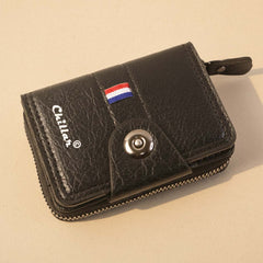 Black zip wallet showing zip-around closure