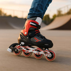 Red roller boots for outdoor skating