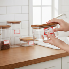 Address label sheets in red and white