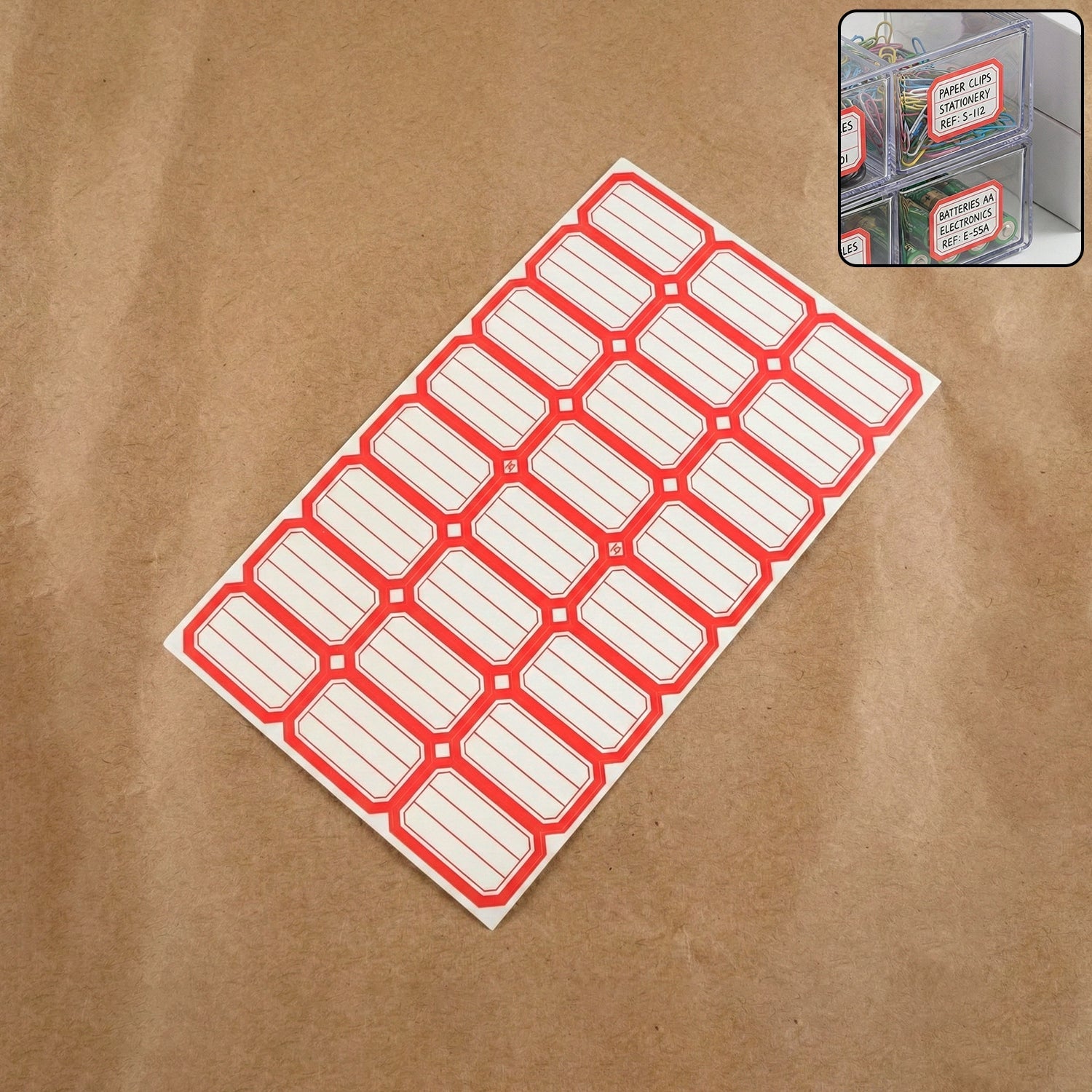 Red and white self-adhesive rectangular label stickers sheet