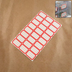Red and white self-adhesive rectangular label stickers sheet