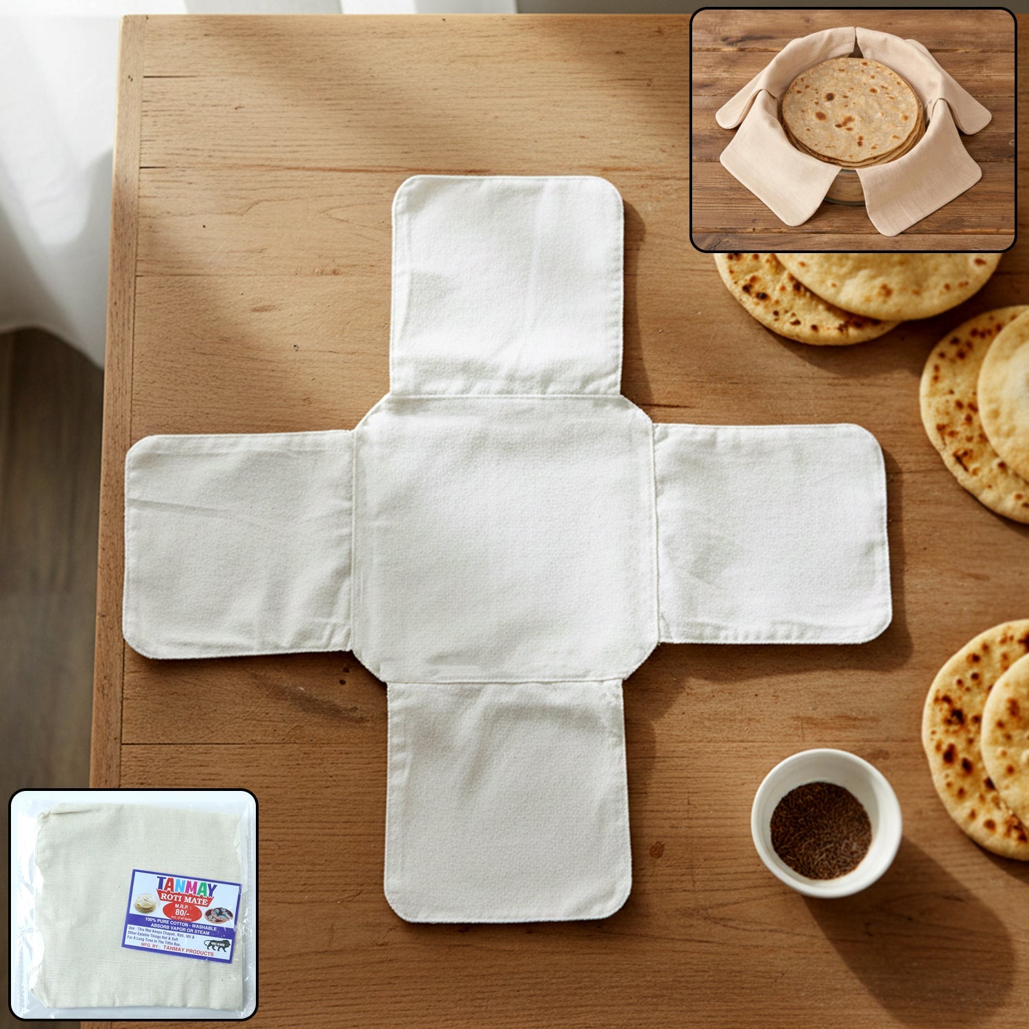 Pure cotton foldable round Roti Mate cloth for chapati