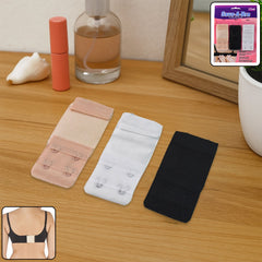 Adjustable 3-piece bra extender set in skin, white, and black colors