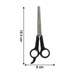 Hair scissors showing ergonomic finger rest