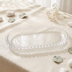 Decorative beaded edge glass platter for parties and dining