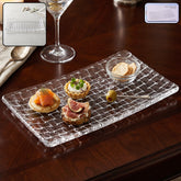 Transparent glass serving tray, 11 inch rectangular basketweave platter (1 pc)